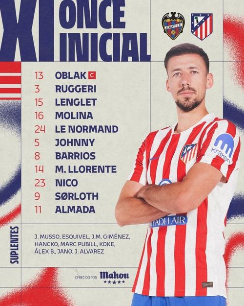 半场：莱万特0-0马竞，朗格莱染黄，瑟洛特伤退