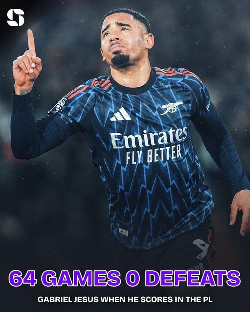 福将！只要热苏斯在英超比赛中进球，所在球队未尝败绩